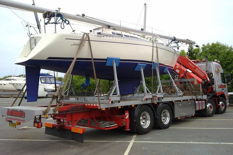 Delivering GRP boats for recycling